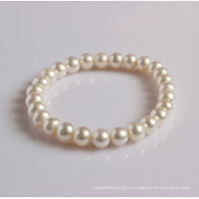 7-8mm Fashion Stretched White Freshwater Pearl Bracelet (EB1502)